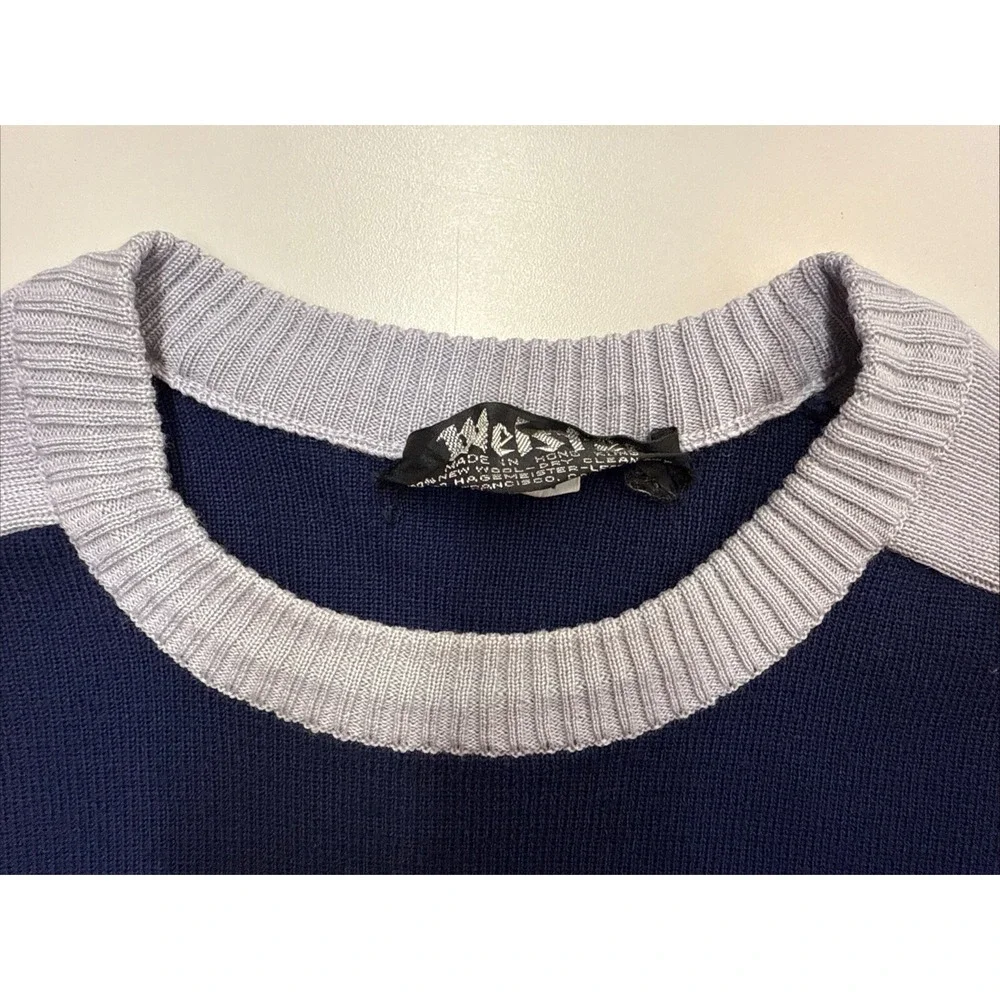 VTG Meister Ski Sweater Men Large Navy‎ Stripe Wool Hong Kong 3h